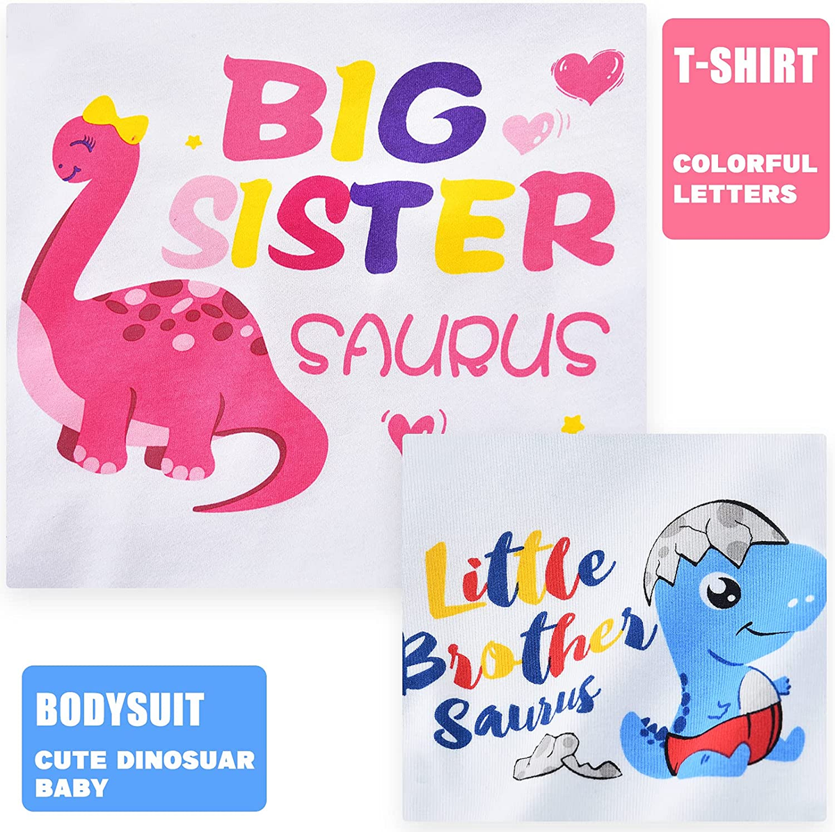 Big Sister Little Brother Outfit Matching Shirts Dinosaur Toddler