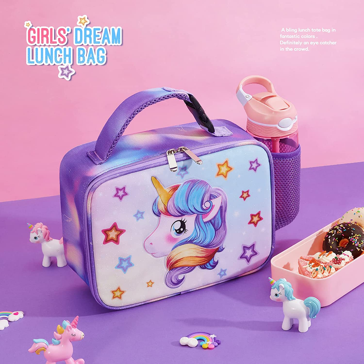 Glitter Unicorn Lunch Bag Insulated Waterproof 3D Lunch Box for Girl WERNNSAI