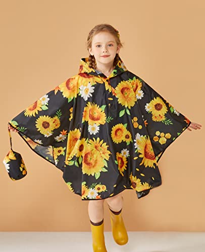 Lightweight Wowen Rain Poncho Waterproof Toddler Raincoat Reusable Adults Rainwear Portable Sunflower Rain Slicker Outwear with Pouch Wowen Rainbow