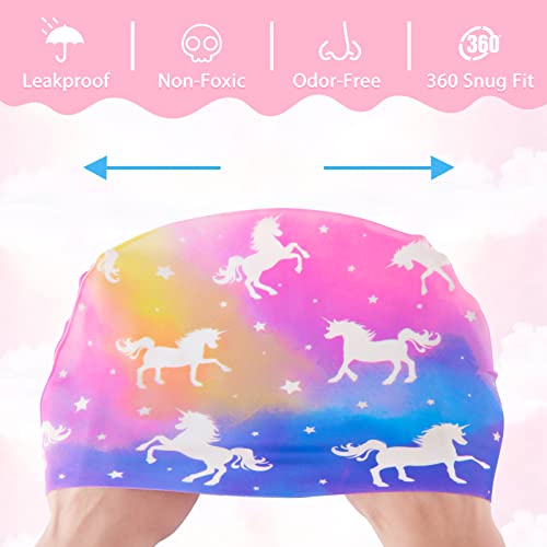 2 Cappelli Da Nuoto Per Bambine LAKJUOZ - Motivo Unicorno Rosa, Taglia 1-7 Anni, Poliestere Morbido E Comodo - Foto 7