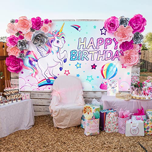 Unicorn Birthday Backdrop - Rainbow Unicorn Party Decorations for Girl –  WERNNSAI