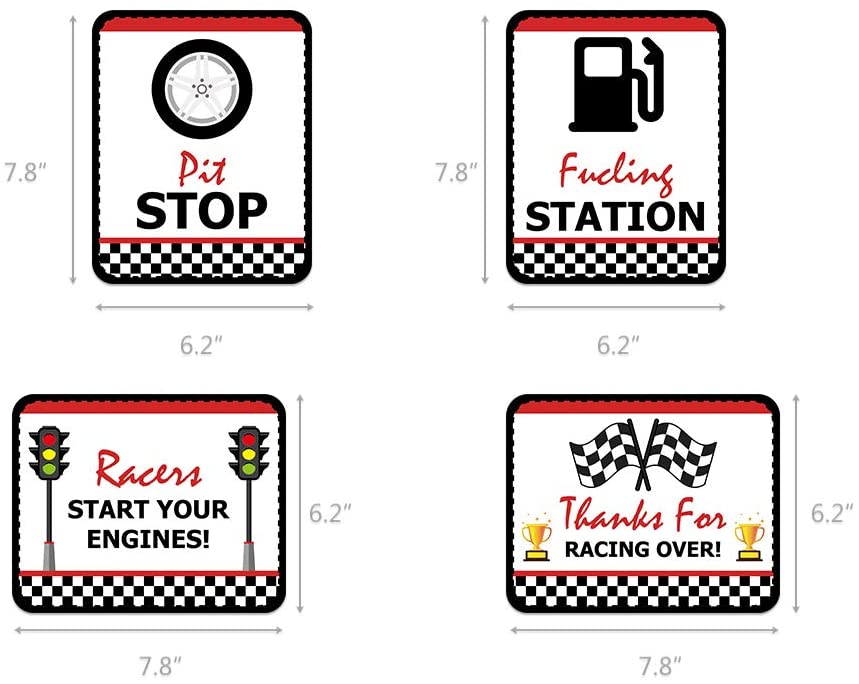 wernnsai-checkered-racing-party-decorations-10pcs-funny-race-car-signs-for-boys-paper-road-route-traffic-directions-cutout-signs-party-supplies