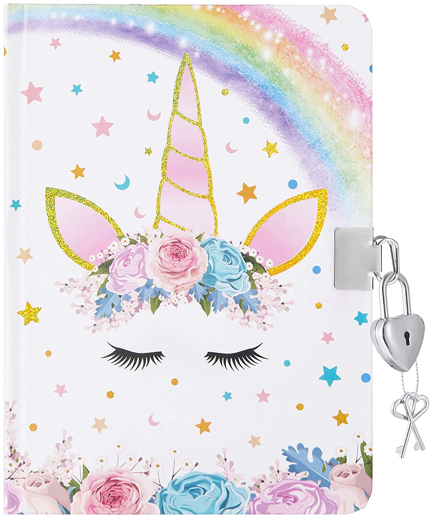 Unicorn Journal for Girls - Glitter Notebook Gift for Kids School Travel Private Diary Hardcover A5 Lined Memos Writing Drawing Notepad with Lock and Keys