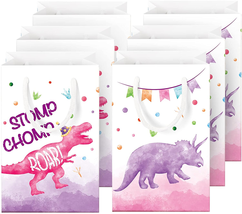 Watercolor Dinosaur Party Bags - 16 PCS Dinosaur Party Supplies for Kids Girls Dino Theme Party Favor Bags Candy Treat Goodies Cookie Gift Paper Bags with Handle