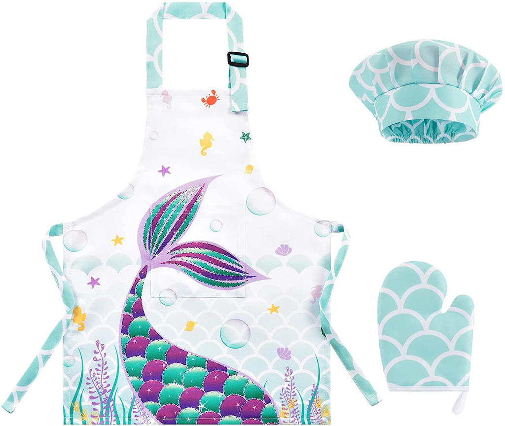 Apron Set - Waterproof Chef Artist Cooking Aprons for Kids Girls