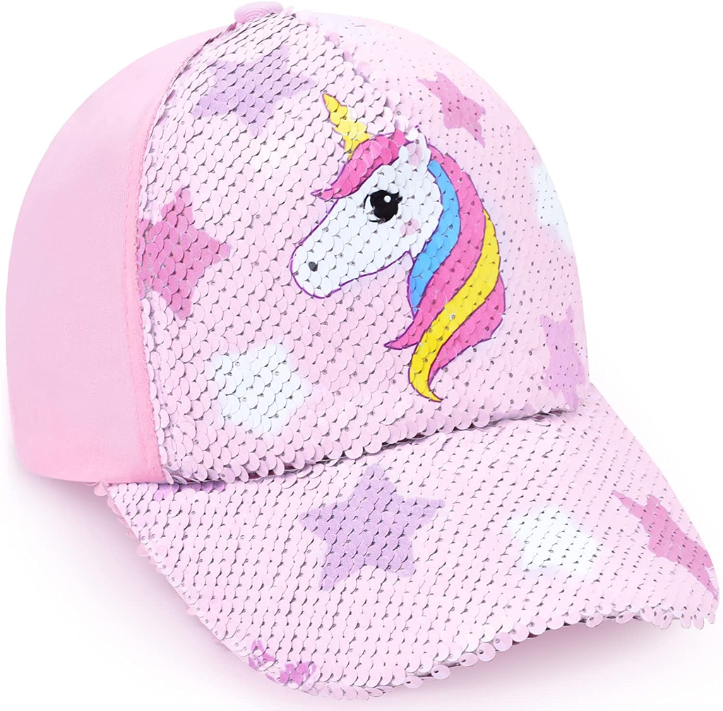 Girls Unicorn Baseball Cap Kids Trucker Hat Youth Cute Adjustable Snapback Cap for Sports Travel Hiking Toddler Girls Baseball Golf Hat with Ponytail & Messy Bun Opening for Ages 3-8 Pink