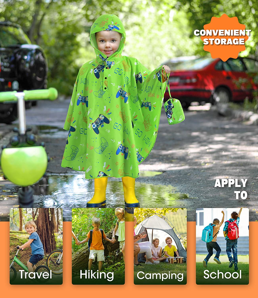 Lightweight Kids Rain Poncho Reusable Toddler Raincoat Waterproof Boys WERNNSAI