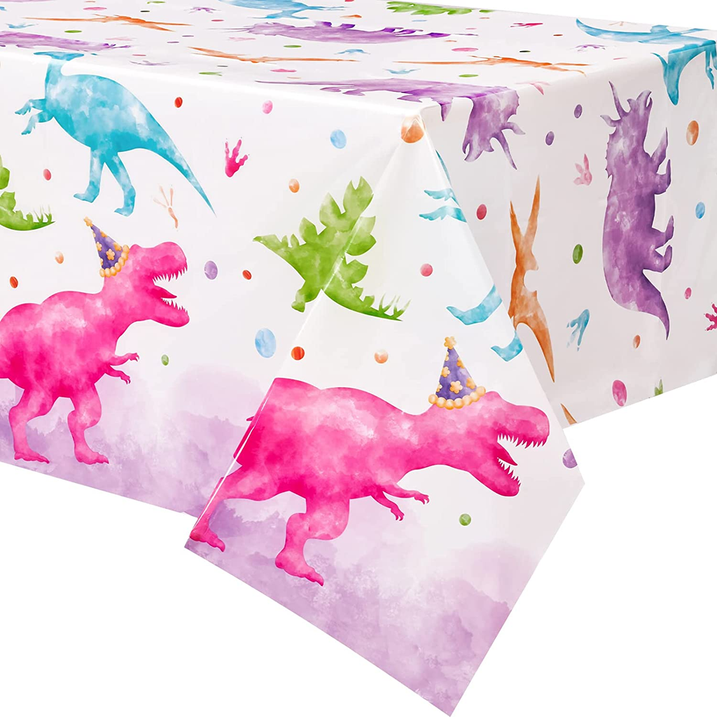 Watercolor Dinosaur Tablecloth - 1 Pack 54'' X 108'' Dinosaur Party Supplies for Kids Girls Dino Theme Birthday Party Decoration Plastic Disposable Printed Rectangular Dining Table Cover