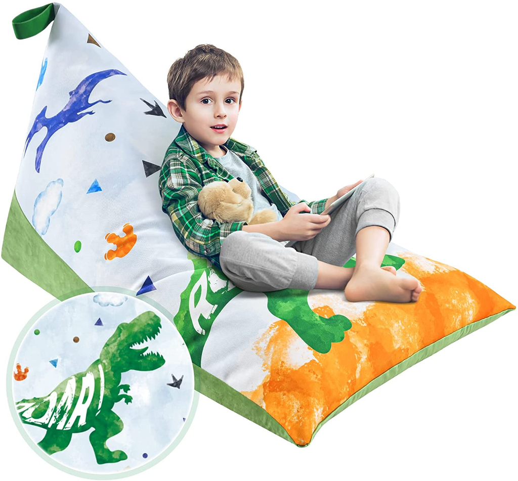 Dinosaur Stuffed Animal Storage - Double Sided Bean Bag Chairs for Kids Boys Canvas Velvet Bean Bag Covers Toys Organizer Holder Dino Beanbag Seats (Stuffing Not Included)
