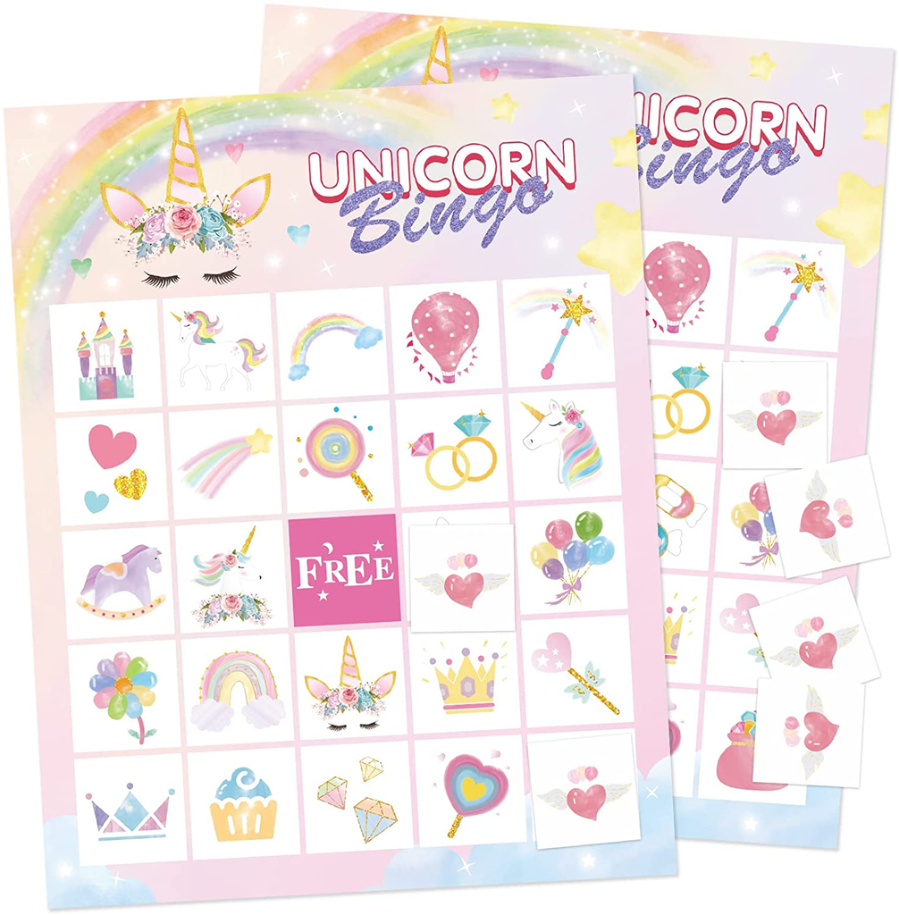 Unicorn Bingo Game - 24 Players Unicorn Party Games for Kids Girls Birthday Party Supplies Pink Unicorn Theme Bingo Cards for School Classroom Family Activities
