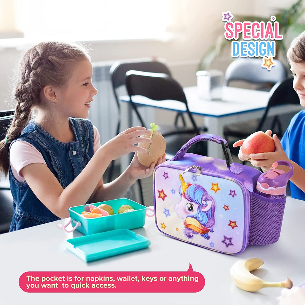 Glitter Unicorn Lunch Bag Insulated Waterproof 3D Lunch Box for Girl WERNNSAI