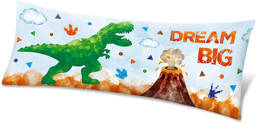 Watercolor Dinosaur Body Pillow Case - 20” × 54” Long Velvet Pillow Cover for Boys Kids Toddler Cushion Covers Birthday Gift Throw Pillow Covers for Sofa Bedroom Chair (NO Pillow Inserts)