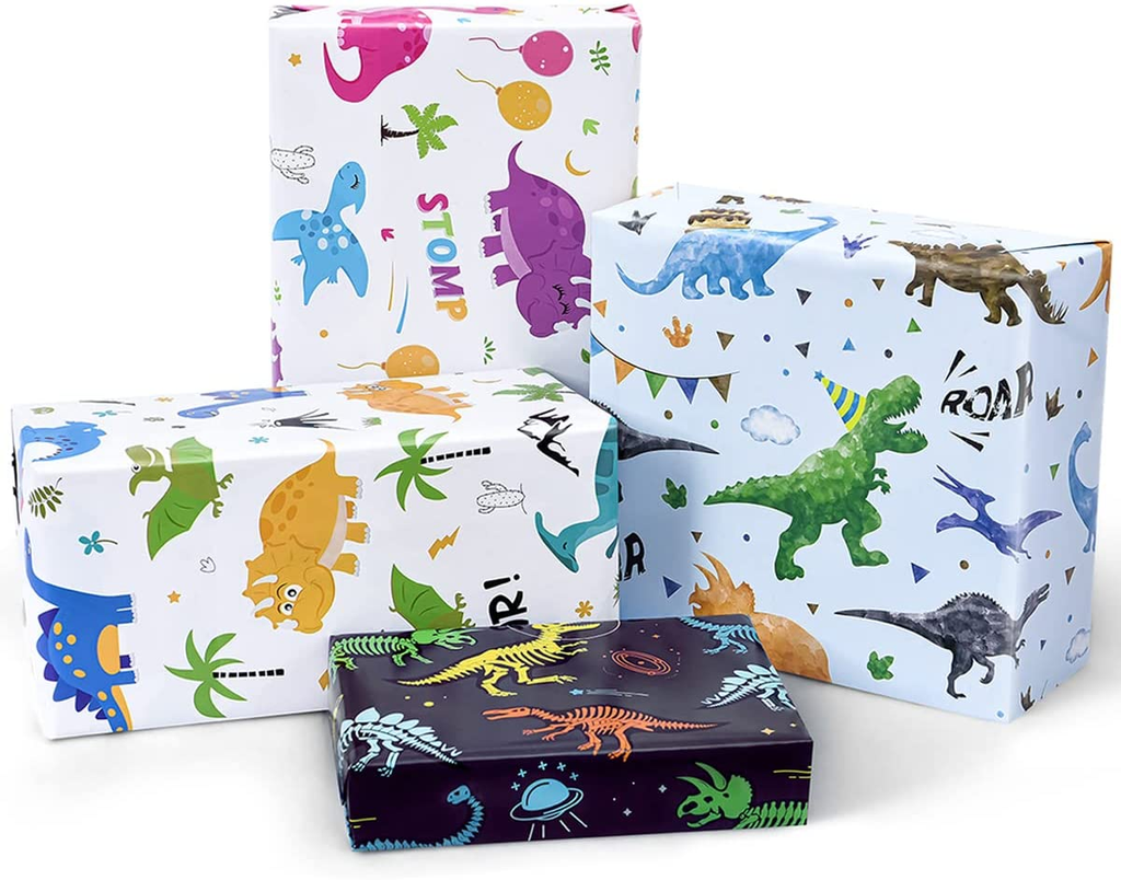 Dinosaur Wrapping Paper Sheets - Gift Wrapping Paper 10 Sheets 20'' X 27'' Coated Packing Paper for Kids Birthday Christmas Baby Shower Party Supplies