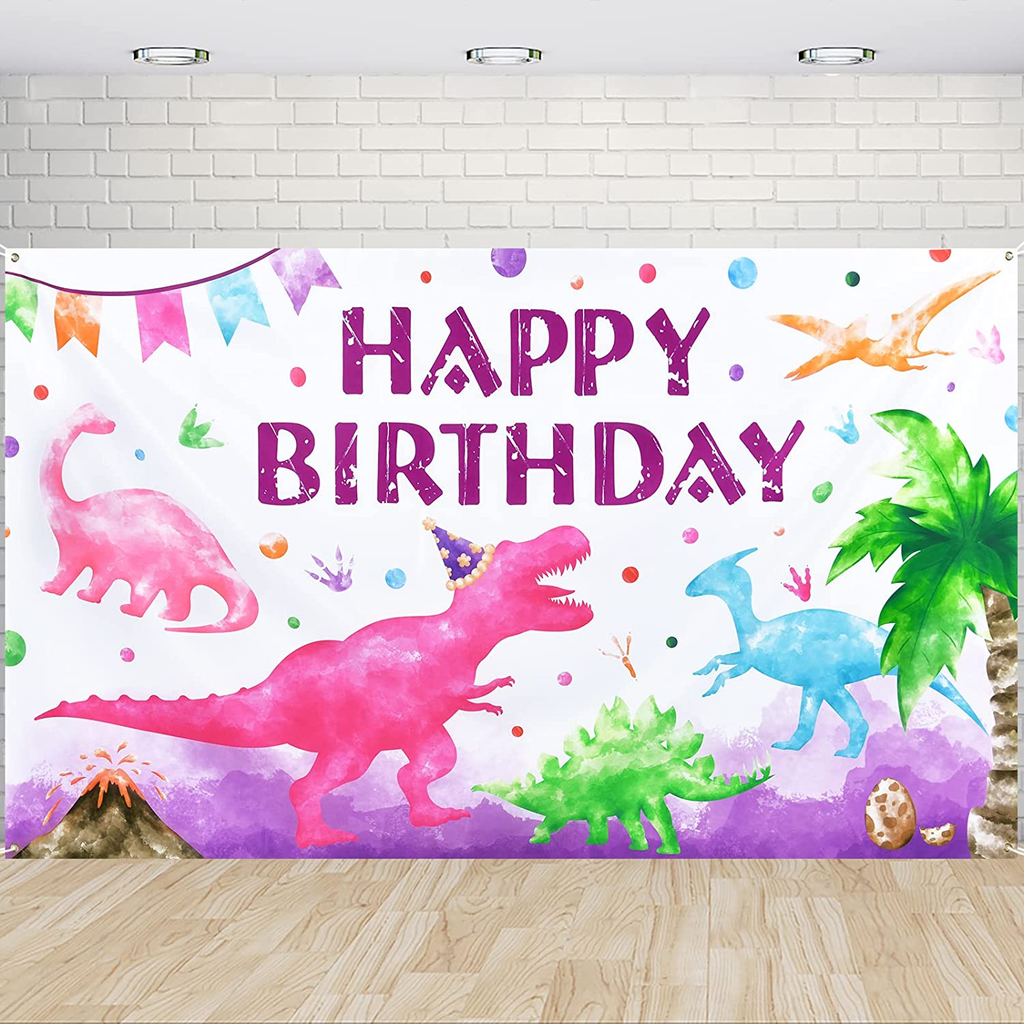 Watercolor Dinosaur Backdrop - 73'' X 43'' Dinosaur Birthday Party Supplies for Girls Kids Indoor Outdoor Photography Background Dino Theme Party Decorations Wall Decor