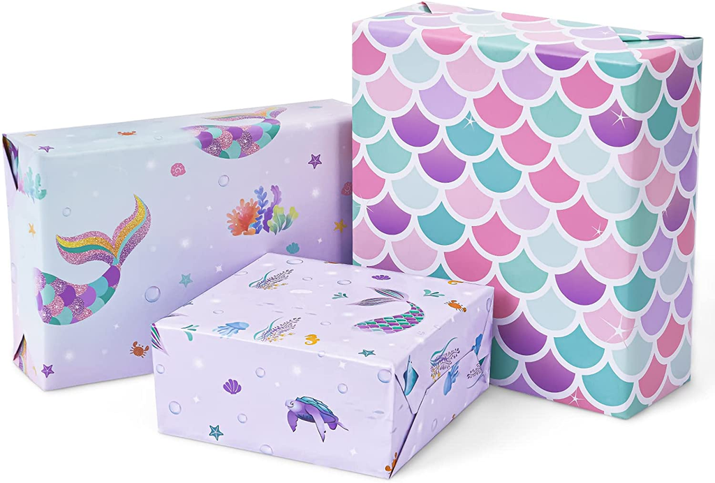 Mermaid Wrapping Paper Sheets - 20'' X 27'' Gift Wrapping Paper 10 Sheets Packing Paper for Girls Birthday Christmas Baby Shower Party Supplies