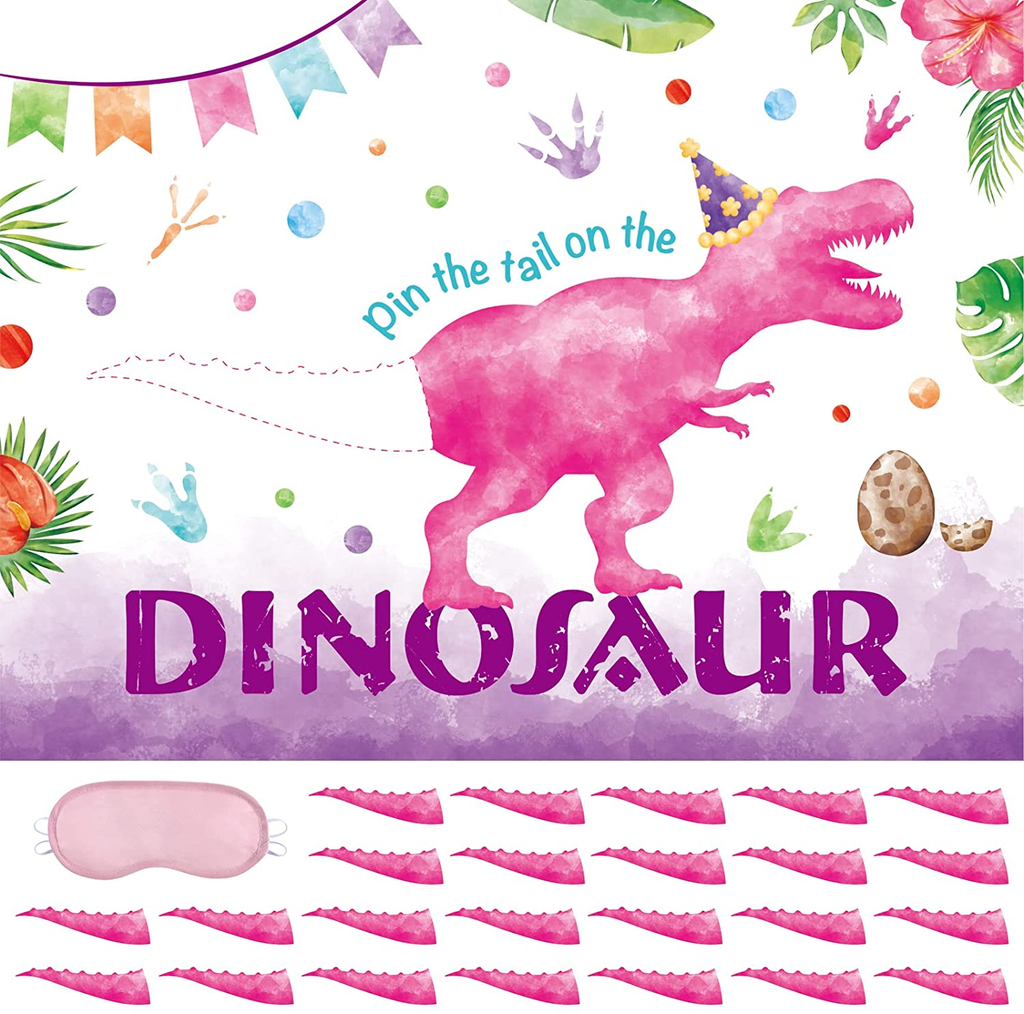 WERNNSAI Pin the Tail on the Dinosaur Game - Dino Theme Party Games for  Girls Kids 21
