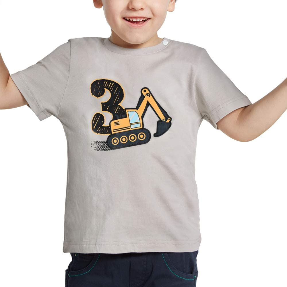 AMZTM 3Rd Birthday Bulldozer Construction Party T-Shirt 3 Years Old Toddler Boy Shirt