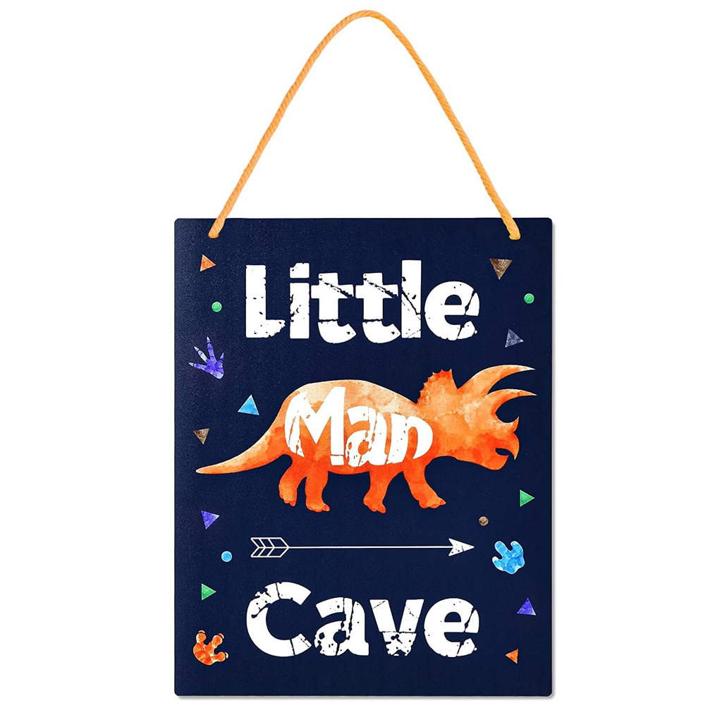 Dinosaur Cave Sign - Dinosaur Room Decor for Boys Kids Little Man Sign Boy Only Cute Metal Hanging Sign Gifts for Walls Doors Bedrooms Decoration 8’’ X 10’’
