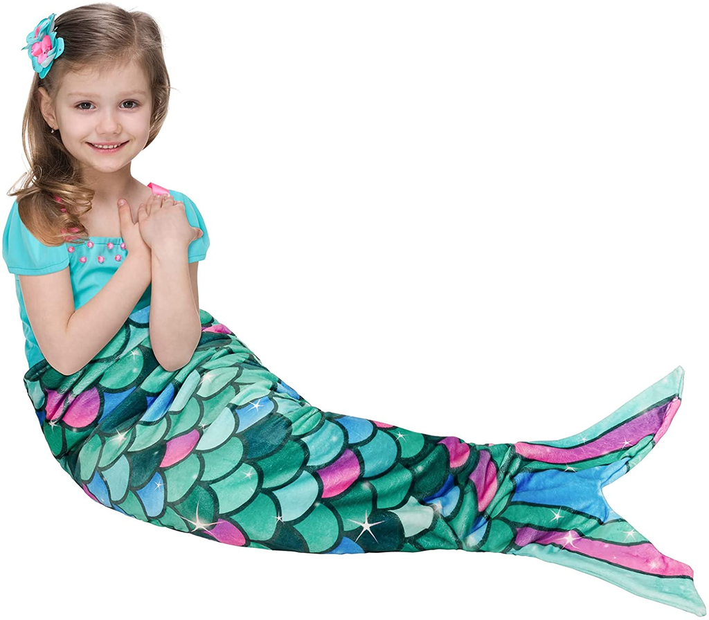 Mermaid Tail Blanket - Plush Mermaid Wearable Blanket for Girls Teens Adults All Seasons Soft Flannel Fleece Snuggle Blanket Mermaid Scale Sleeping Bag Gift for Birthday 55” X 24” (Green)
