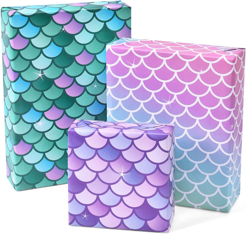 Mermaid Scale Wrapping Paper Set - 10 Sheets Gift Wrapping Paper for Girls Women Kids Birthday Baby Shower Weddings Anniversaries Christmas Wrapping Paper 20”X27” per Sheet