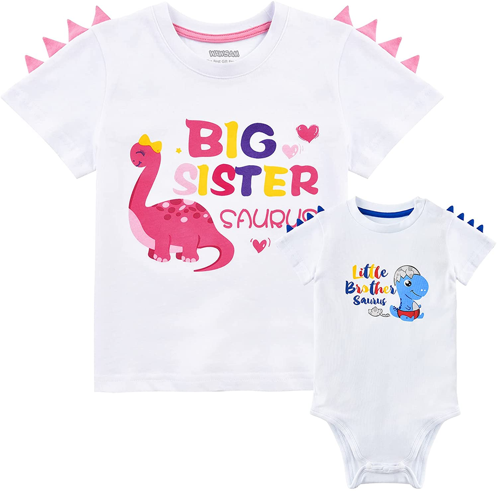 Big Sister Little Brother Outfit Matching Shirts Dinosaur Toddler