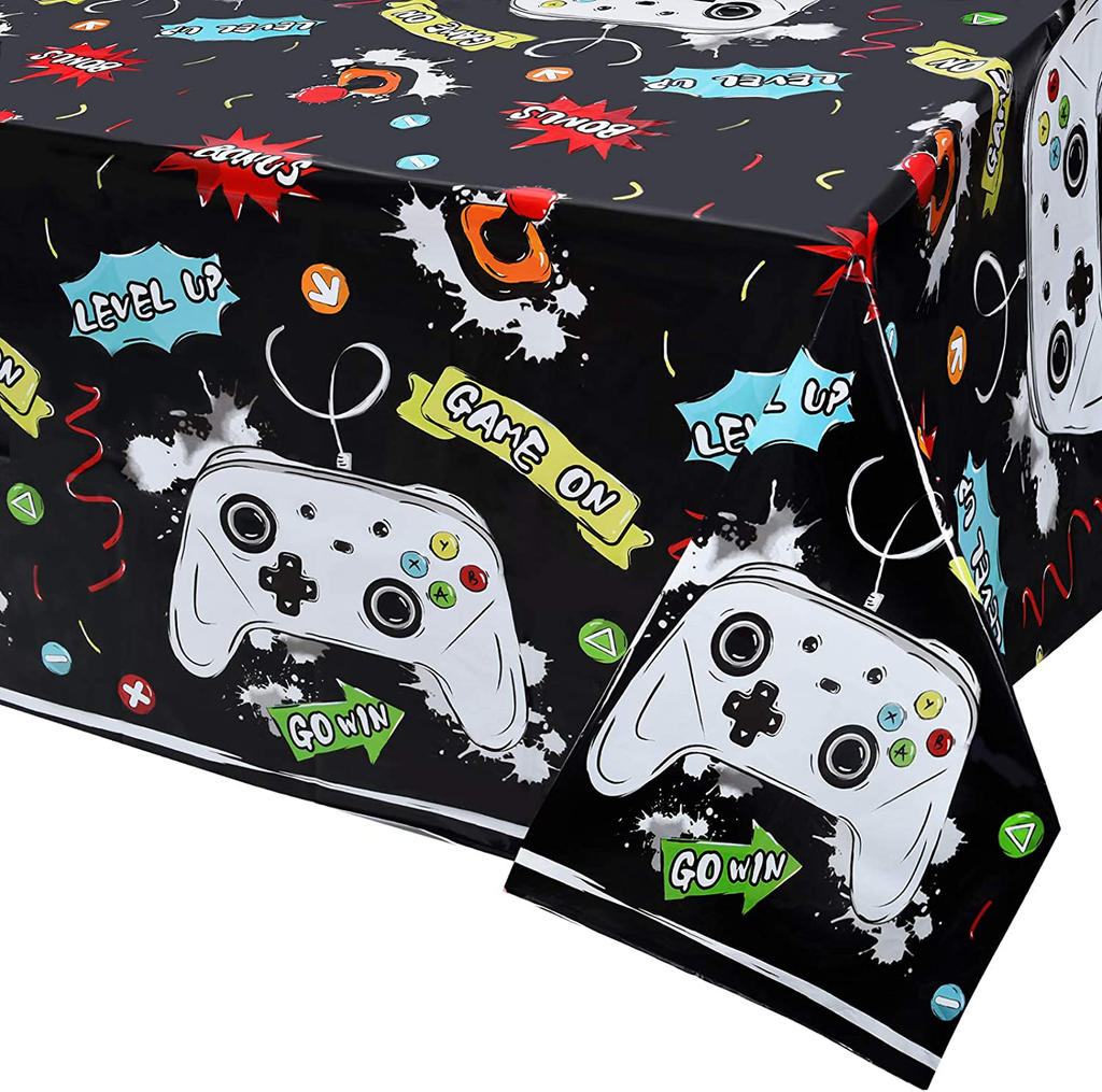 Watercolor Video Game Party Tablecloth - 2 Pack 54'' x 108'' Video Game Party Supplies for Boys Birthday Party Decoration Disposable Plastic Table Cover for Kids Player Geek Game Themed Party