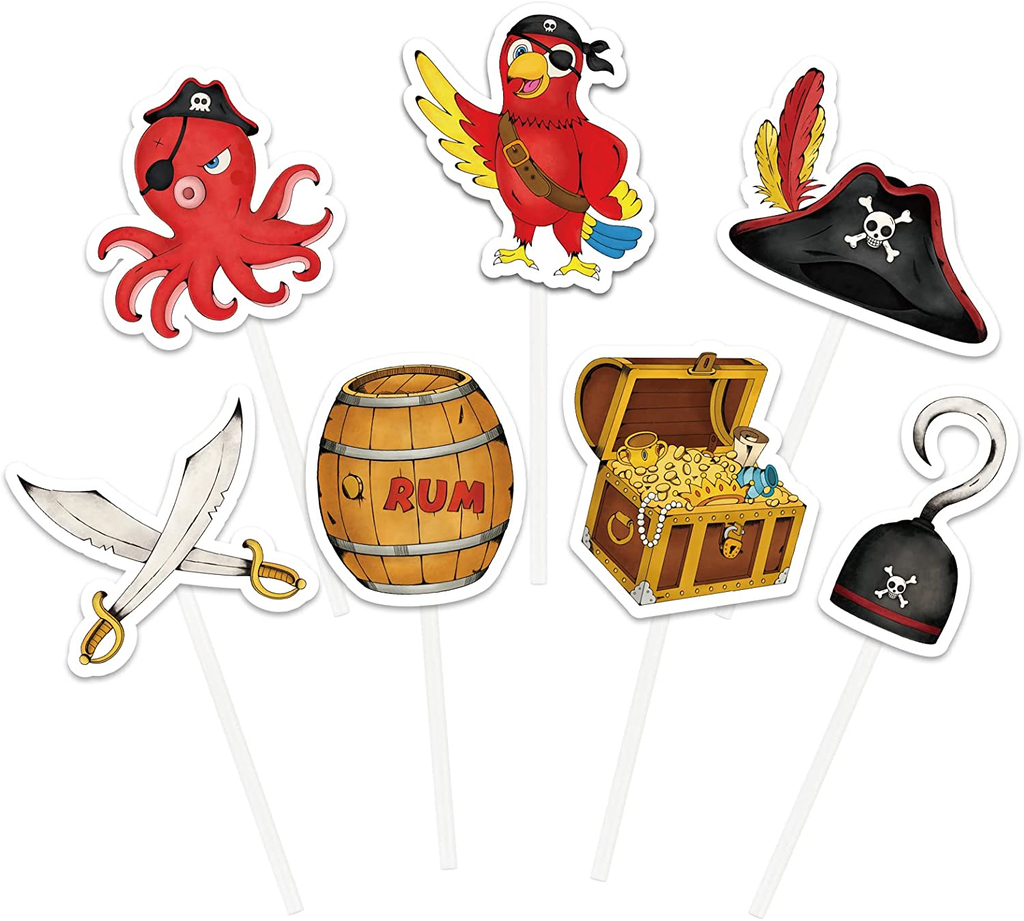 WERNNSAI Pirate Cupcake Topper - 49 PCS Pirate Party Supplies for Kids Boys  Birthday Halloween Parrot Octopus Cupcake Toppers Picks Pirate Theme Party  Decorations Cake Decor