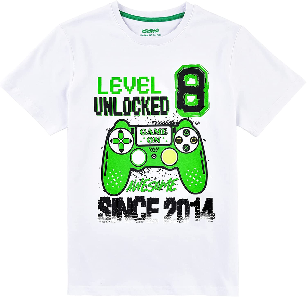 Level 8 Unlocked Awesome since 2014 Shirt Kid Boy 8Th Game Birthday Gift T-Shirt