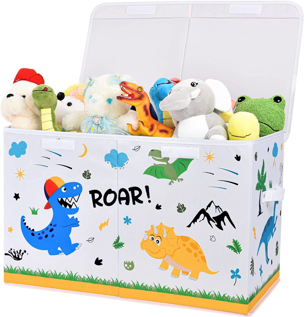 Dinosaur Kids Toy Box - Collapsible Toy Storage Chest 25"X13"X16" Detachable Lid Sturdy Handles Storage Box Bin Books Clothes Organization for Kids Boys Nursery Playroom Bedroom