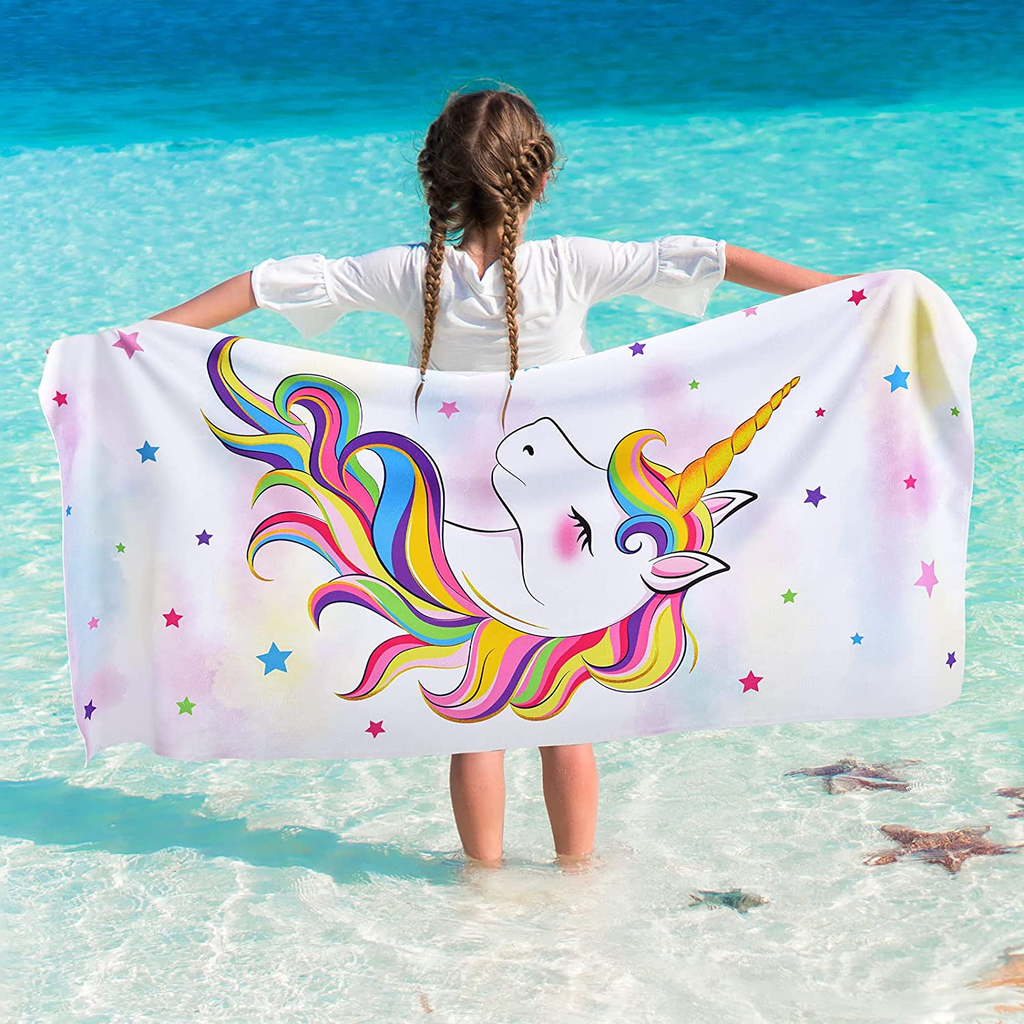 Rainbow Unicorn Beach Towel - 30” X 60” Microfiber Camping Towels for Girls Kids Quick Dry Ultra Absorbent Super Soft Beach Blanket Pool Travel Swimming Bath Shower Towel