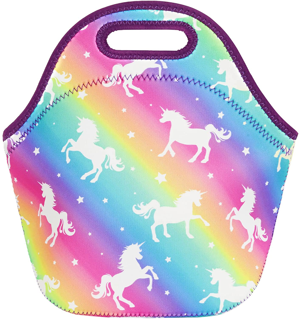 Rainbow Unicorn Lunch Bag - Neoprene Insulated Lunch Tote for Girls Kids School Picnic Work Travel Camping Lunch Box Bags Food Carrying Bento Lunch Handbag with Zipper