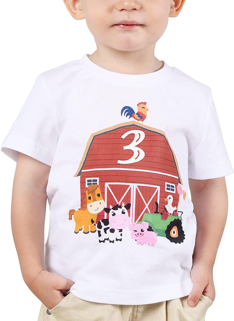 3Rd Birthday T-Shirt Baby Boy Toddler Farm Animal Three 3 Years Old B-Day Tee