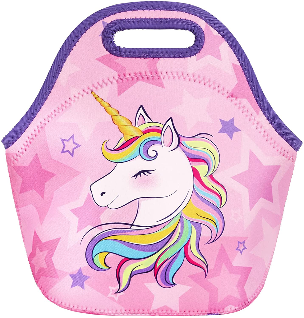 Unicorn Lunch Bag for Girls- Neoprene Insulated Kids Lunch Box School Picnic Outdoor Pink Unicorn Lunch Tote Bag with Zipper Waterproof Reusable