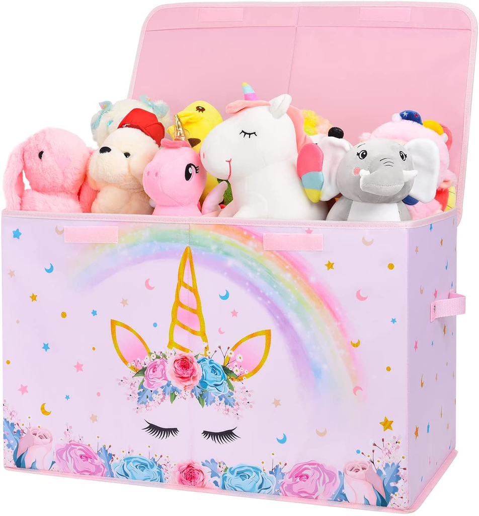 Unicorn Toy Box - Collapsible Oxford Storage Bin with Handles 25" X 13" X 16" Toys Clothes Books Chest Organizer Cube with Flip-Top Lid for Girls Kids Bedroom Nursery Living Room