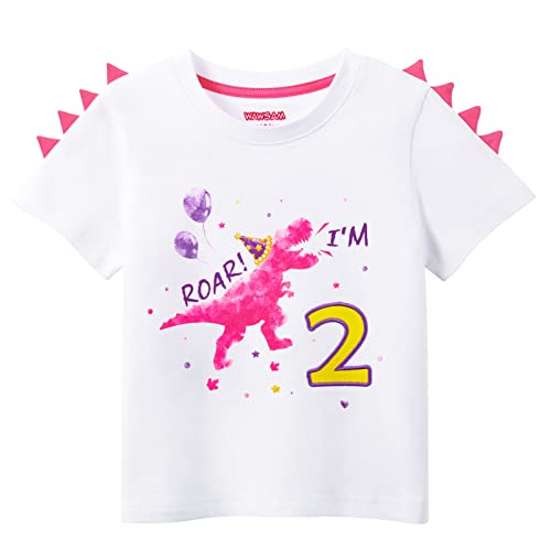 2nd Birthday Girl Shirt Dinosaur Birthday Girls T-Shirts Dino Birthday Shirts for Tolddlers Girls 2 Years Old Birthday Outfit Dinosaur B-day Party T Shirt Kids Short Sleeve Tees Birthday Gift Top Tee