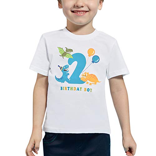 Dinosaur 2nd Birthday Shirt Boy 2 Year Old Toddler Dino B-Day Party Tee T-Shirt Gift Printed Top 100% Cotton White Baby Tshirt Short Sleev