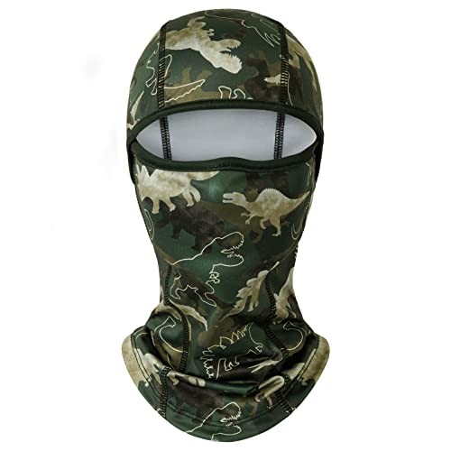 Dinosaurs Kids Balaclava Windproof Ski Face Warmer Neck Warmer for Boys Girls 3-10 Years Cold Weather Snowboarding Cycling Skiing Full Face Mask with Hood Balaclava Outdoor Sports Face Hat ArmyGreen