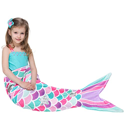 Mermaid Tail Blanket - Plush Mermaid Wearable Blanket for Girls Teens Adults All Seasons Soft Flannel Fleece Snuggle Blanket Mermaid Scale Sleeping Bag for Birthday, 55’’ x 24’’ (Pink)