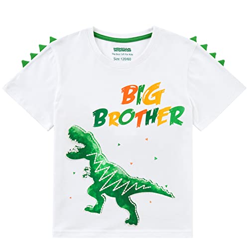Dinosaur Big Brother Announcement T Shirt Sibling Outfits for Toddler Boys Cotton Promoted to Big Brother Shirt Print Colorful Dino Short Sleeve Top Tee Gift White