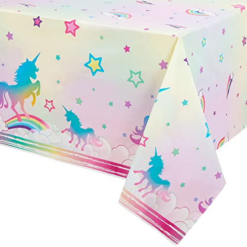 Unicorn Party Tablecloth - Rainbow Unicorn Party Decorations 108'' x 54'' Disposable Printed Plastic Table Cover for Girls Birthday Baby Shower Unicorn Themed Party Supplies