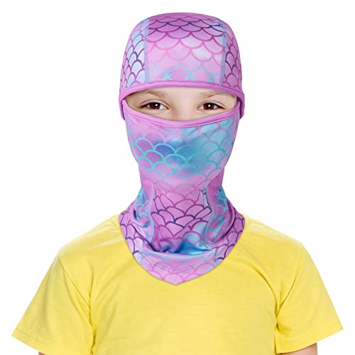 Mermaid Kids Balaclava Windproof Ski Face Warmer Neck Warmer for Boys Girls 3-10 Years Cold Weather Snowboarding Cycling Skiing Full Face Mask with Hood Balaclava Outdoor Sports Face Hat Purple
