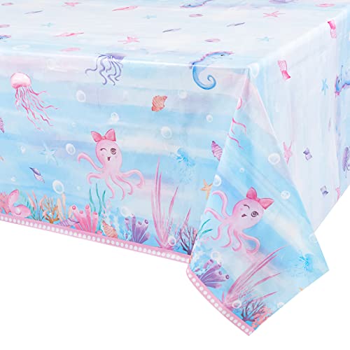 Watercolor Mermaid Tablecloths - Mermaid Party Supplies 2 Pack 108''x 54'' Disposable Plastic Table Covers for Girls Ocean Theme Birthday Party Baby Shower Wedding Decoration