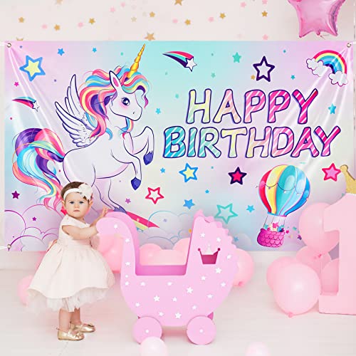 Unicorn Birthday Backdrop - Rainbow Unicorn Party Decorations for Girl –  WERNNSAI