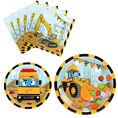 Truck Party Plates Napkins - 48PCS Construction Theme Party Supplies for Kid Family Gathering Dump Truck Party Tableware Dinner Set Serves 16 Guests