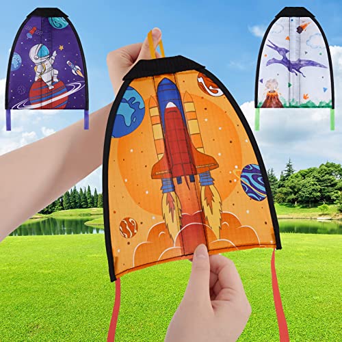 3 Pcs Mini Slingshot Kites - Thumb Ejection Kite Beach Toys Gift for Kids Teens Ages 4-18 Easy to Fly Waterproof Stringless Beach Kite with 3 Replacement Rubber Band Small Funny Outdoor Sports Toy