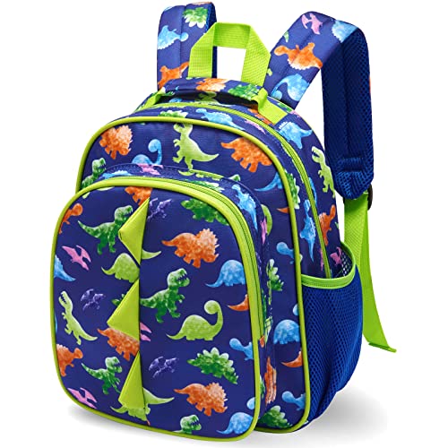Watercolor Dinosaur Toddler Backpack - Mini Backpack for Baby Boys Kids Preschool School Kindergarten Nursery with Dinosaur Horn Kids Schoolbag for Hiking Travel Book Bags
