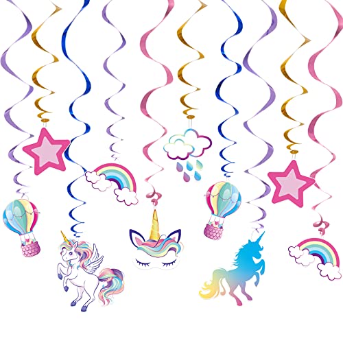 Unicorn Hanging Swirls - 21PCS Rainbow Unicorn Birthday Decorations Ceiling Streamers for Girls Birthday Party Supplies Unicorn Theme Hanging Decor