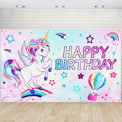 Unicorn Birthday Backdrop - Rainbow Unicorn Party Decorations for Girls 73"x43" Photo Background Unicorn Themed Party Supplies Birthday Banner Wall Decor