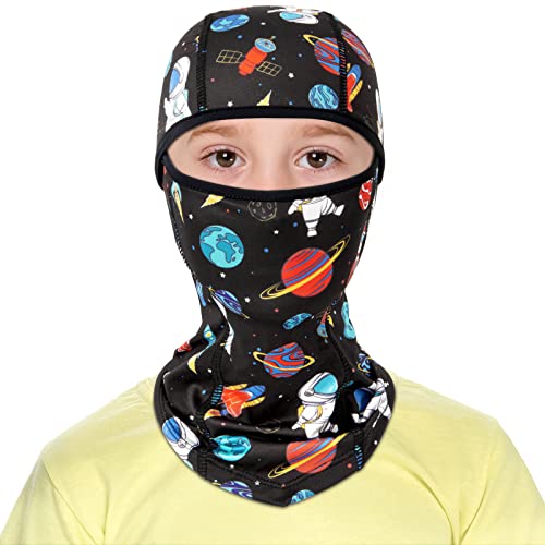 Space Kids Balaclava Windproof Ski Face Warmer Neck Warmer for Boys Girls 3-10 Years Cold Weather Snowboarding Cycling Skiing Full Face Mask with Hood Balaclava Outdoor Sports Face Hat