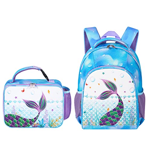 WAWSAM Sequin Mermaid Kids Backpack Set Sparkly School Backpack